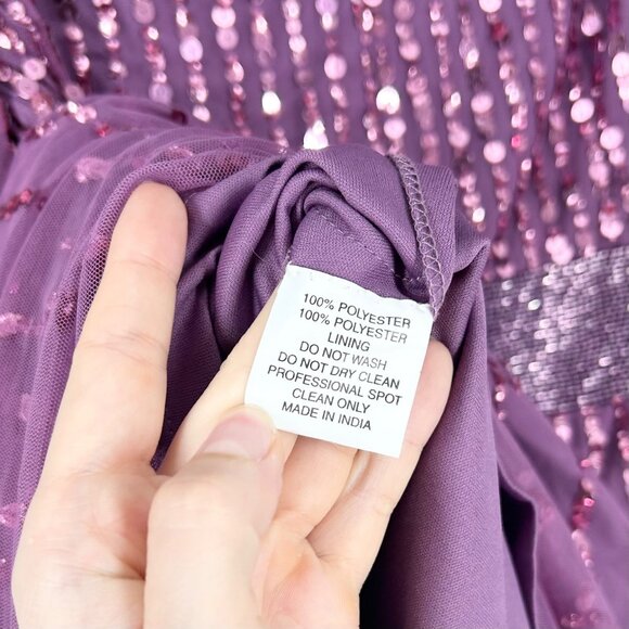 NWT Mac Duggal Purple Sequined Wrap Over Bishop Sleeve Gown, 5720 - Picture 11 of 12